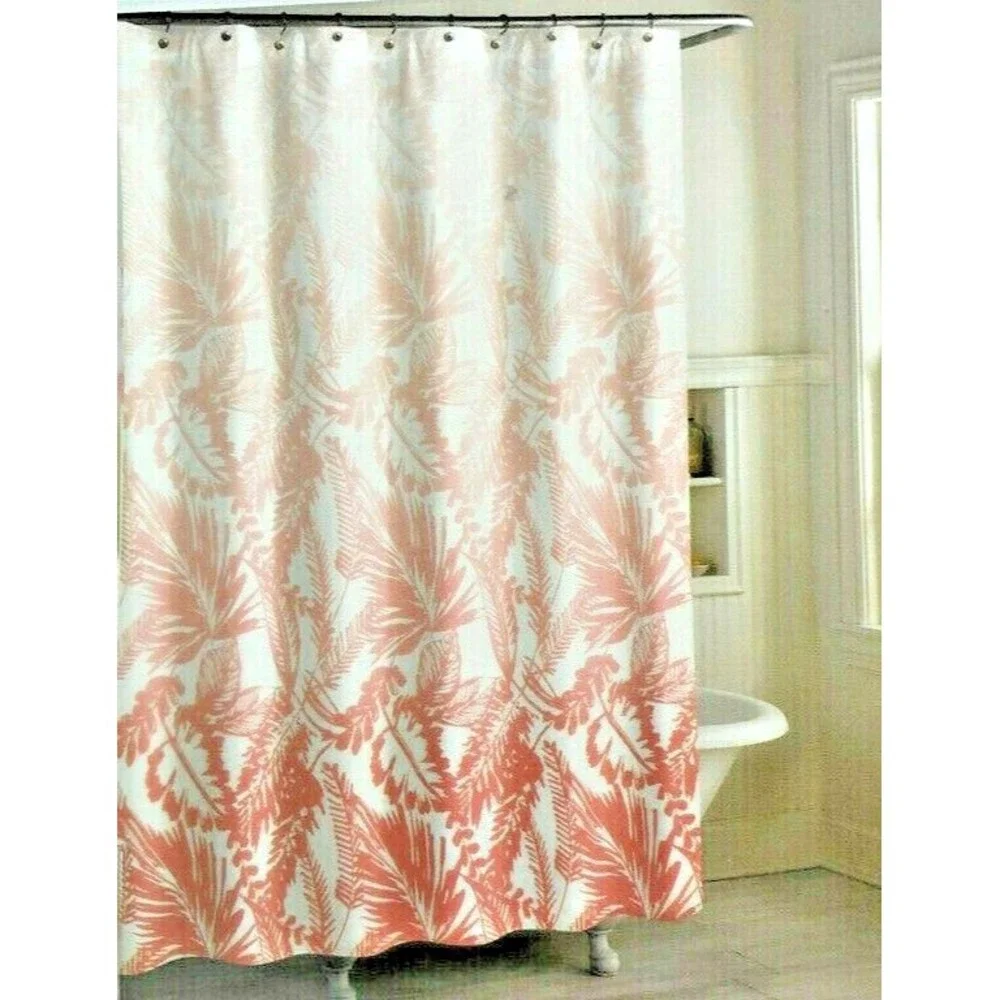 Wild Jungle Palm Fabric Shower Curtain Pink White 72x72 Summer Beach House